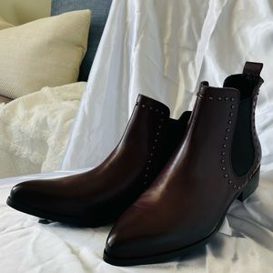 BNIB ATELIERS Alex-Studs Leather Chelsea Boots (Sauvage Amaranto, Size: 37M)